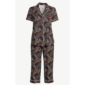 Joyspun Notch Collar Button Down Top &‎ Capris Elastic Pants Sleep Set, 2 Pieces